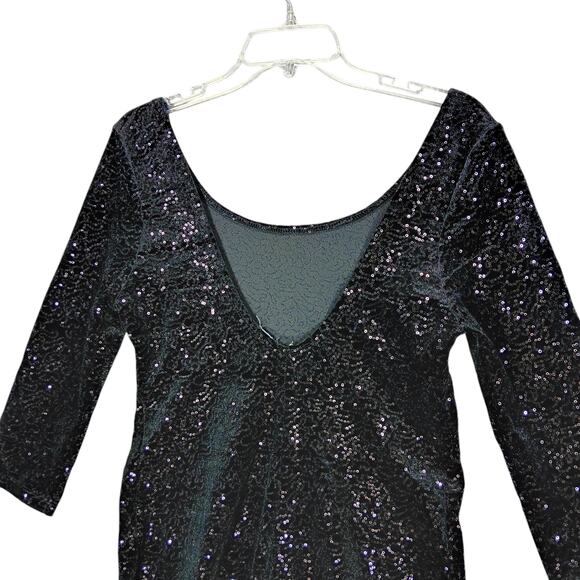 Sequined Cocktail Dress Size Small Bodycon Low Back Black 3/4 Sleeves No Tags - Picture 7 of 11